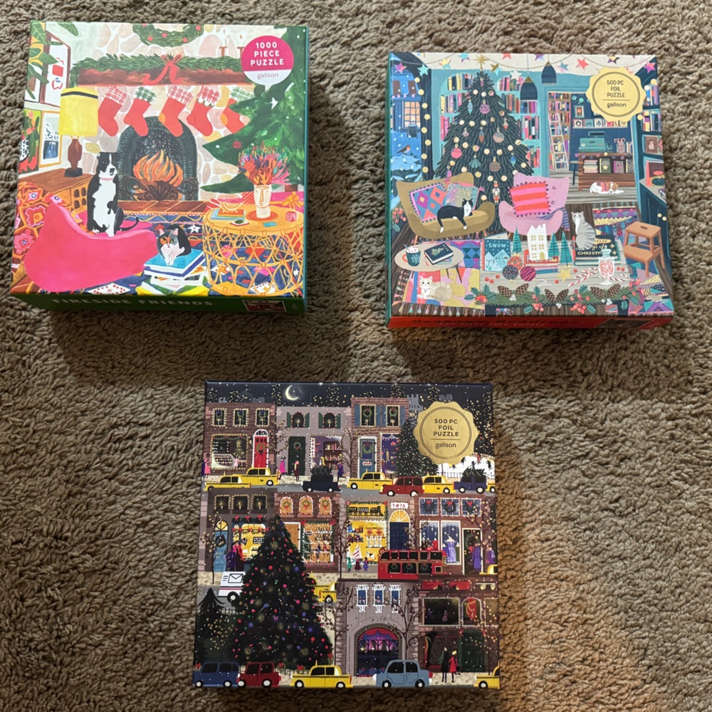 Galison bundle of 3 holiday/Christmas jigsaw puzzles